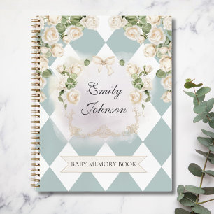 Elegant White Green Roses Baby Girl Memory Book
