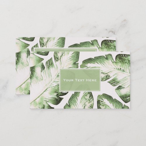Elegant White Green Tropical Beach Leaves Chic Business Card