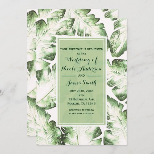 Elegant White Green Tropical Beach Leaves Wedding Invitation