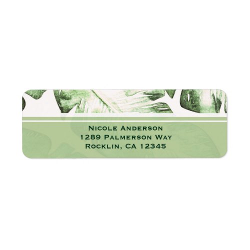 Elegant White Green Tropical Beach Leaves Wedding Label