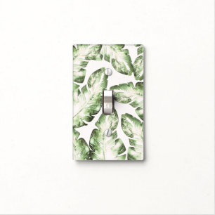 Elegant White Green Tropical Beach Palm Leaves Light Switch Cover