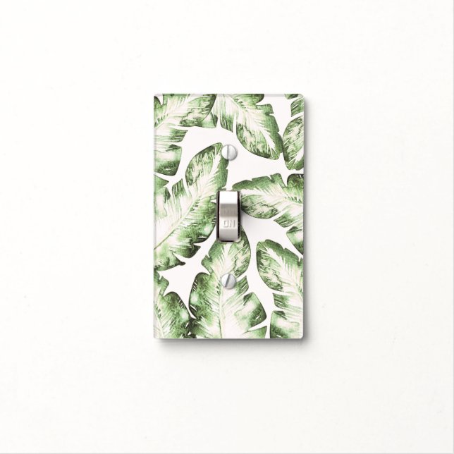 Elegant White Green Tropical Beach Palm Leaves Light Switch Cover (In Situ)