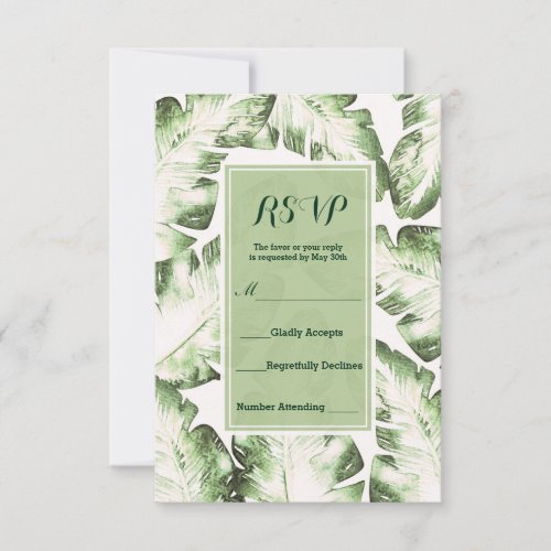 Elegant White Green Tropical Leaves RSVP Reply