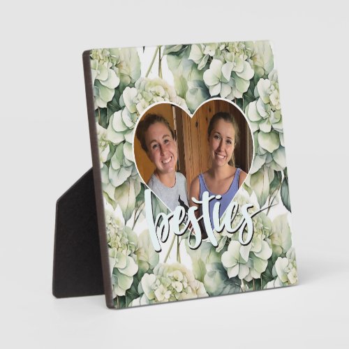 Elegant white green watercolor floral  _ bestie plaque