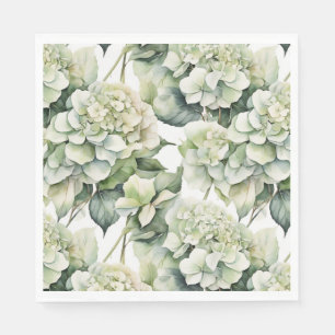 Elegant white green watercolor floral hydrangeas napkins