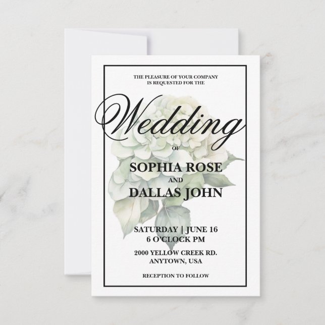 Elegant white green watercolor floral Wedding Invitation (Front)