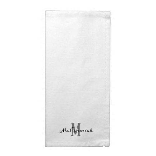 Elegant White Grey Black Script Monogram Name Cloth Napkin