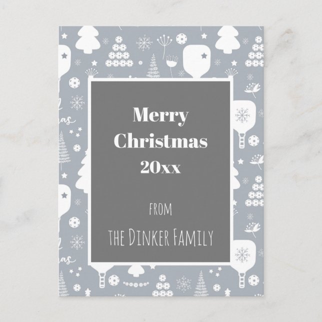 Elegant white & grey Merry Christmas Postcard (Front)