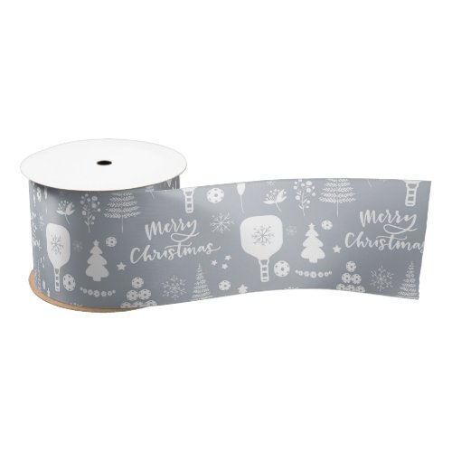 Elegant white  grey Merry Christmas Satin Ribbon