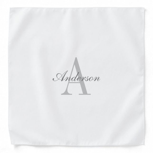 Elegant White & Grey Monogram Bandana (Front)