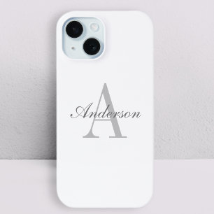 Elegant White & Grey Monogram iPhone 15 Case