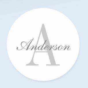 Elegant White & Grey Monogram Classic Round Sticker