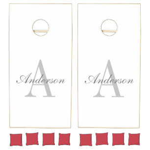 Elegant White & Grey Monogram Cornhole Set