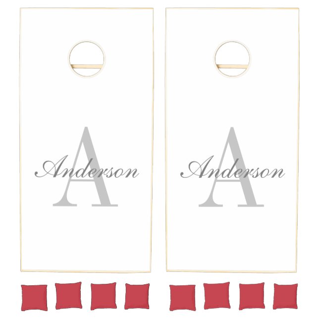 Elegant White & Grey Monogram Cornhole Set (Set)