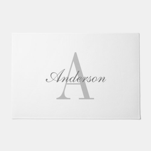 Elegant White  Grey Monogram Doormat