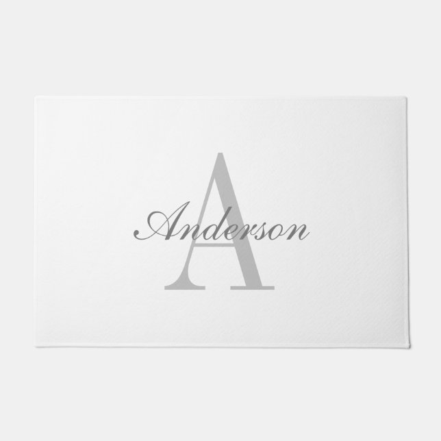 Elegant White & Grey Monogram Doormat (Front)