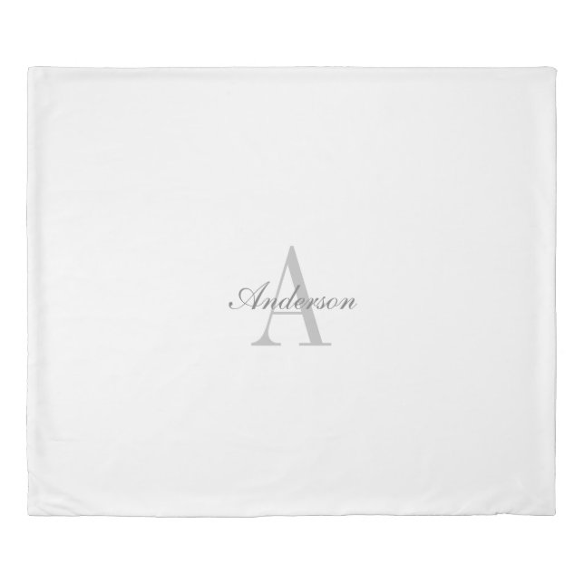 Elegant White & Grey Monogram Duvet Cover (Front)
