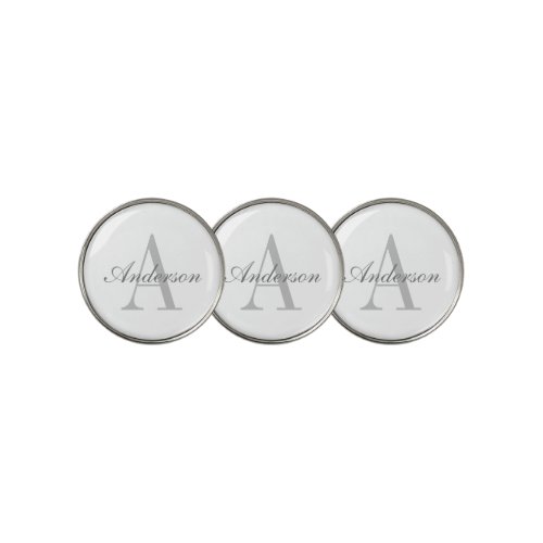 Elegant White  Grey Monogram Golf Ball Marker