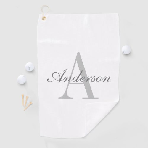 Elegant White  Grey Monogram Golf Towel
