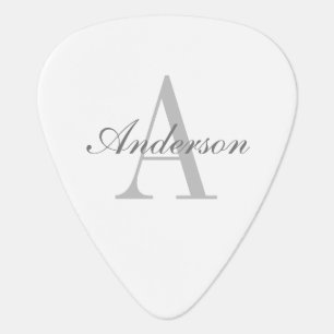 Elegant White & Grey Monogram Guitar Pick