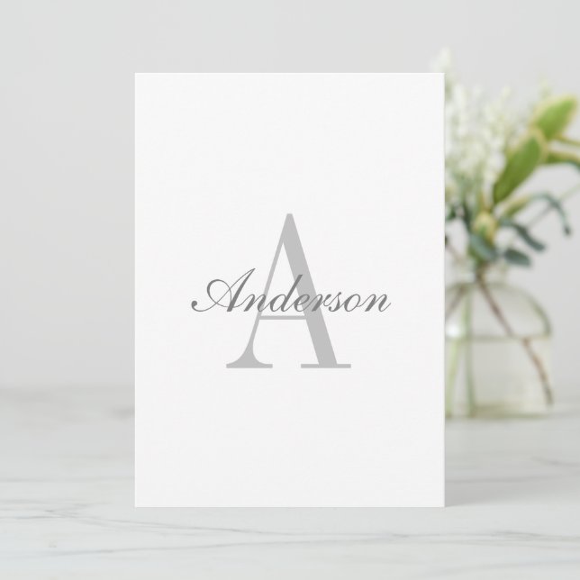 Elegant White & Grey Monogram Invitation (Standing Front)
