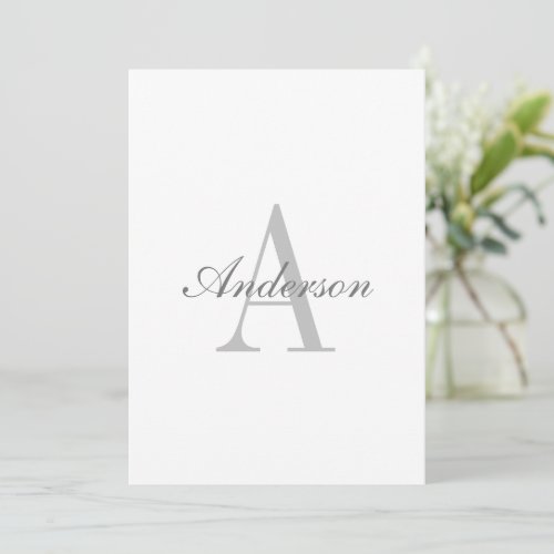 Elegant White  Grey Monogram Invitation