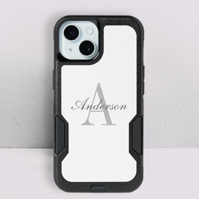 Elegant White & Grey Monogram iPhone 15 Case (Creator Uploaded)