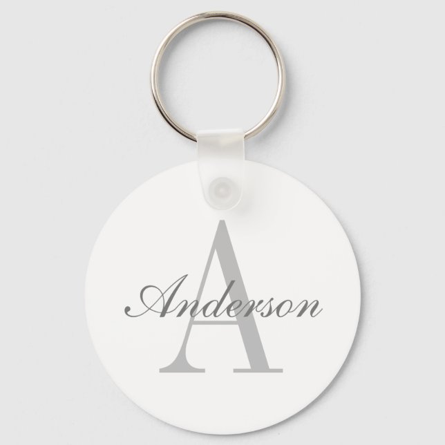 Elegant White & Grey Monogram Keychain (Front)