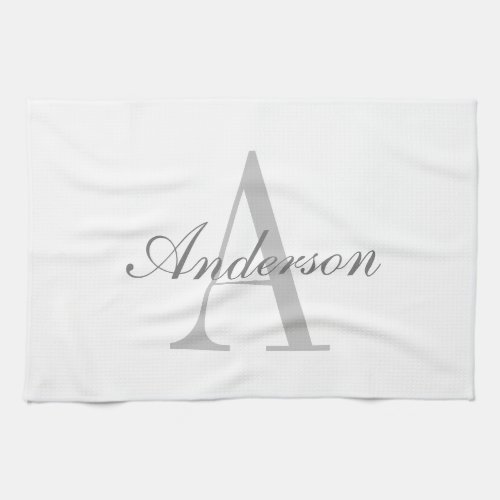 Elegant White  Grey Monogram Kitchen Towel