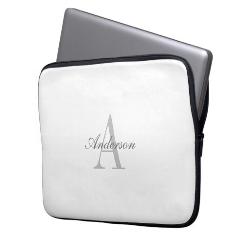 Elegant White  Grey Monogram Laptop Sleeve