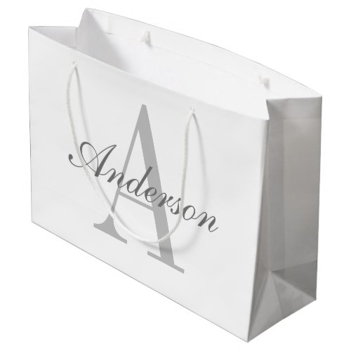Elegant White  Grey Monogram Large Gift Bag
