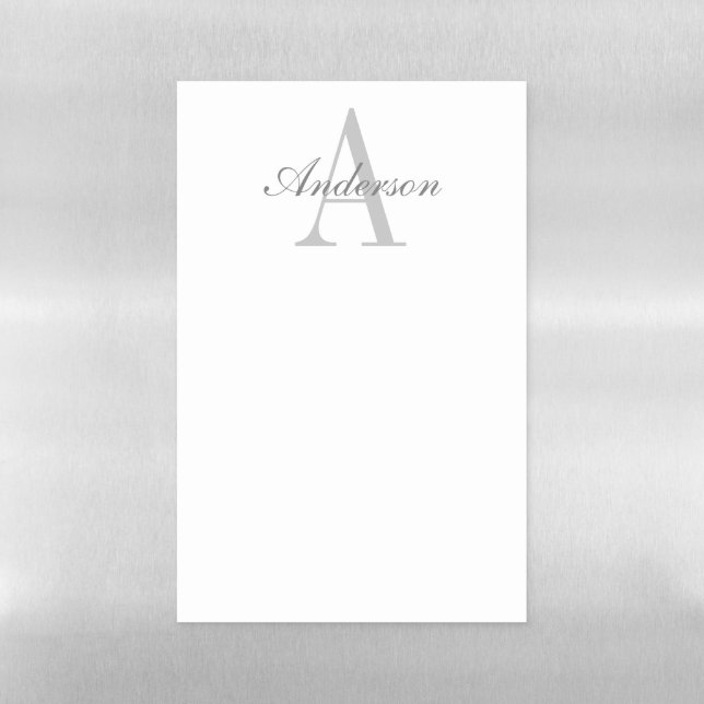 Elegant White & Grey Monogram Magnetic Dry Erase Sheet (Vertical)