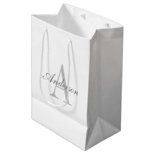 Elegant White  Grey Monogram Medium Gift Bag
