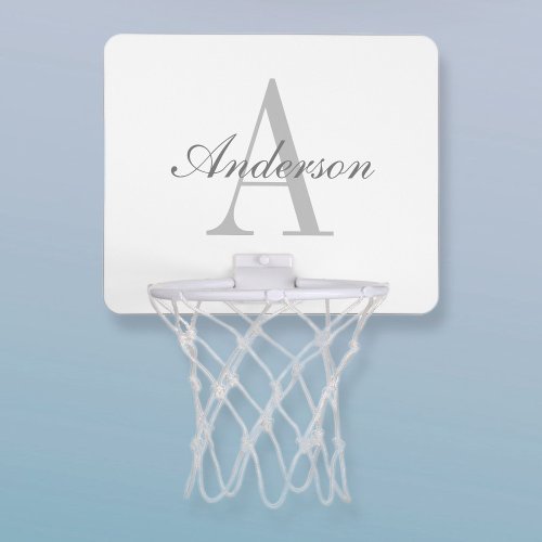 Elegant White  Grey Monogram Mini Basketball Hoop