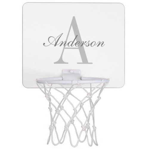Elegant White  Grey Monogram Mini Basketball Hoop