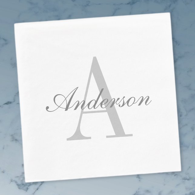 Elegant White & Grey Monogram Napkins (Creator Uploaded)