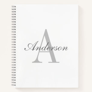Elegant White & Grey Monogram Notebook
