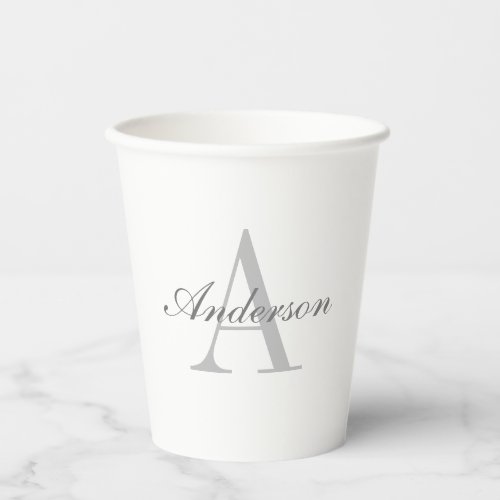Elegant White  Grey Monogram Paper Cups
