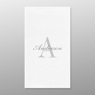 Elegant White & Grey Monogram Paper Guest Towels