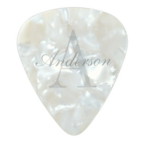 Elegant White  Grey Monogram Pearl Celluloid Guitar Pick
