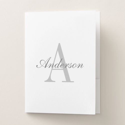 Elegant White  Grey Monogram Pocket Folder