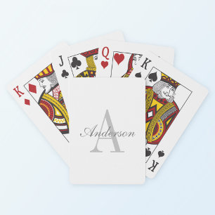 Elegant White & Grey Monogram Poker Cards