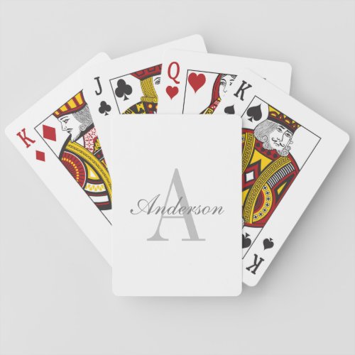 Elegant White  Grey Monogram Poker Cards