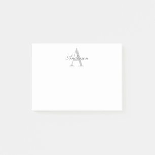 Elegant White & Grey Monogram Post-it Notes