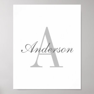 Elegant White & Grey Monogram Poster
