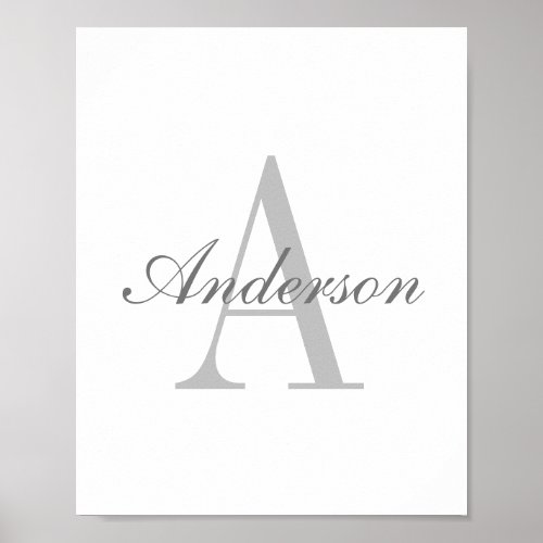 Elegant White  Grey Monogram Poster