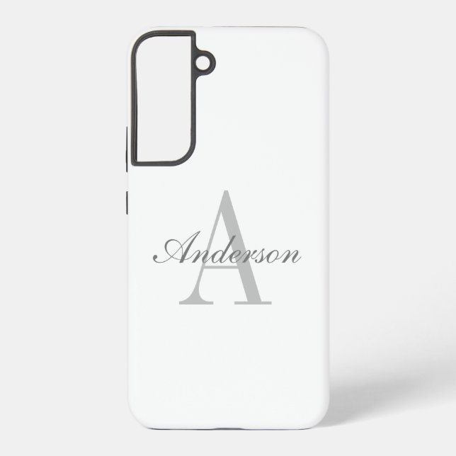 Elegant White & Grey Monogram Samsung Galaxy Case (Back)