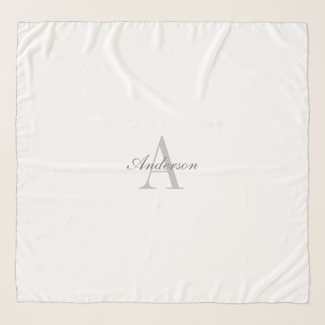Elegant White & Grey Monogram Scarf (Front)