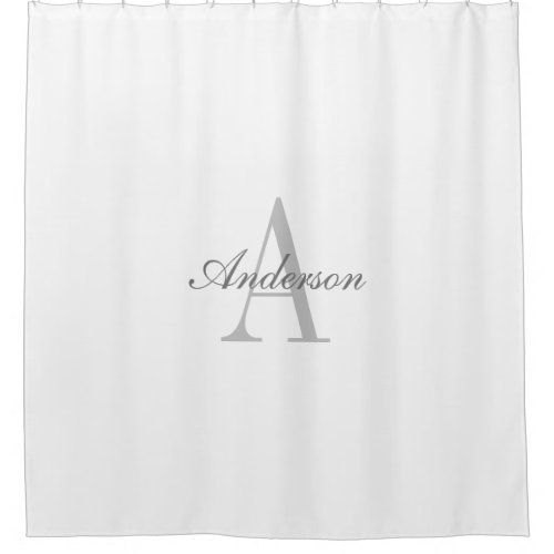 Elegant White  Grey Monogram Shower Curtain