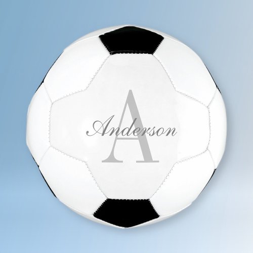 Elegant White  Grey Monogram Soccer Ball